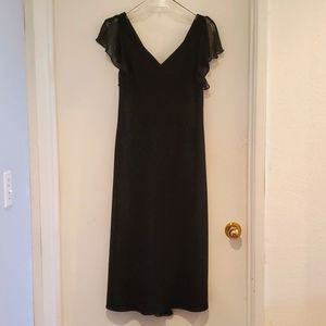 Black, Tea-length Formal V-Neck Dress, Size 8P